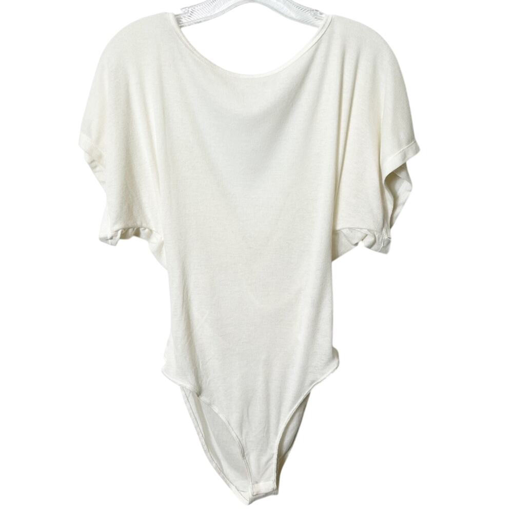 FREE PEOPLE KNOT BACK WHITE CREAM SHORT SLEEVE WOMEN BODYSUIT SIZE SMALL NWOT